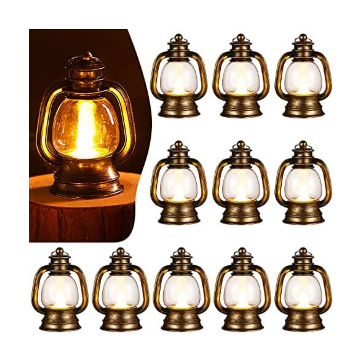 Ferraycle 24 Pcs Mini Lanterns 4 Inch Retro Gold Lamp Table Centerpieces