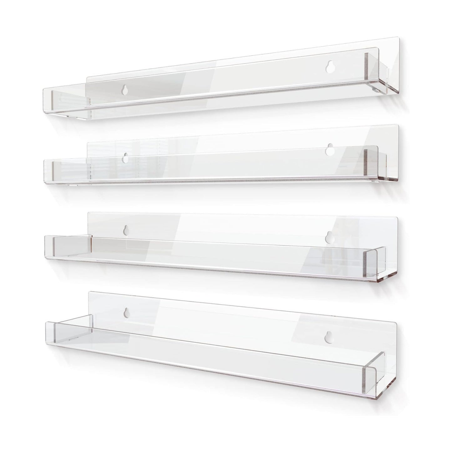 4 Pack 15 Inch Clear Acrylic Floating Wall Shelves, Kids Bookshel | Modern Display Rack for Nail Polish, Sunglasses