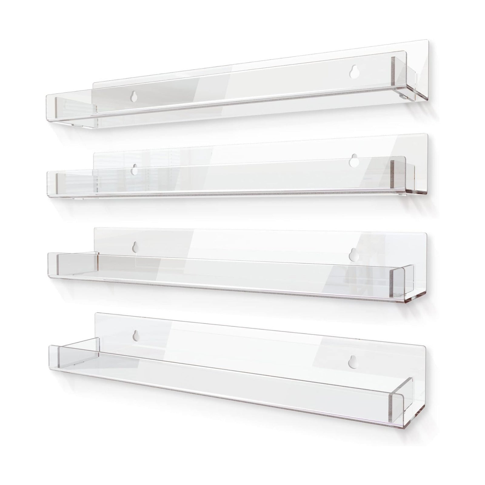 4 Pack 15 Inch Clear Acrylic Floating Wall Shelves, Kids Bookshel | Modern Display Rack for Nail Polish, Sunglasses