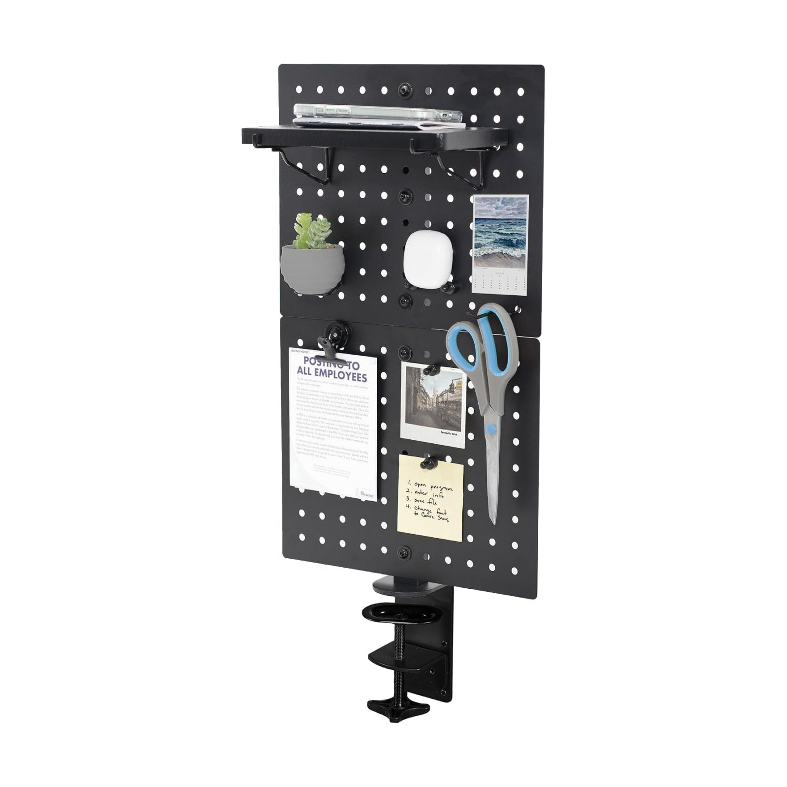 VIVO Black Clamp-on 12 x 20 inch Desk Pegboard, PP-DK12B | Steel Privacy Panel, Magnetic Peg Board, Office Accessory