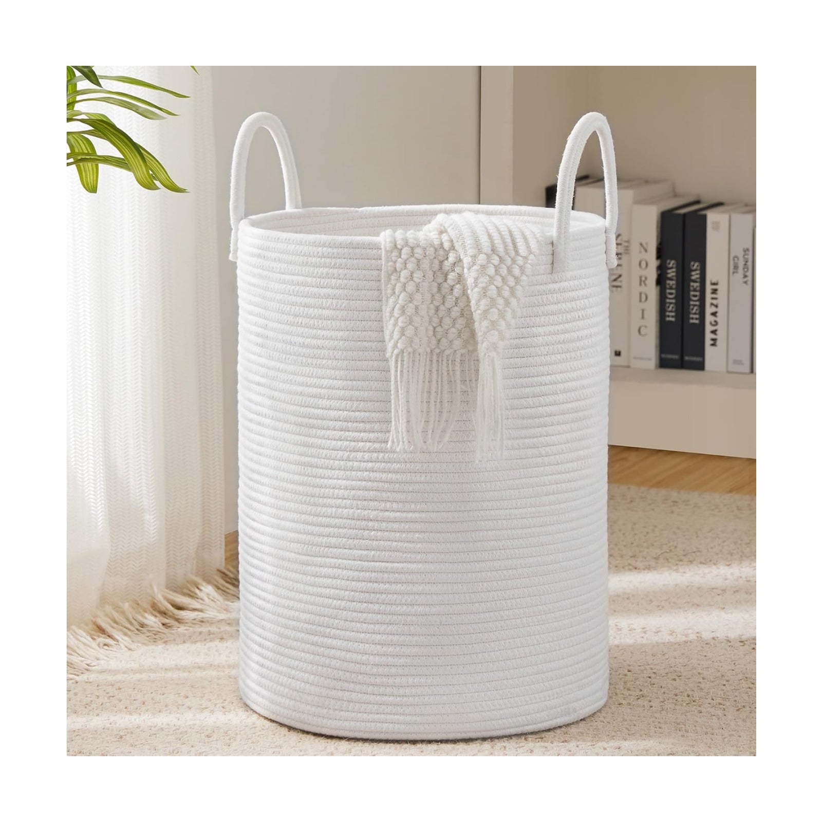 Woven Rope Laundry Hamper Basket by YOUDENOVA, 58L Tall Laundry Basket, Baby Nursery Hamper for Blanket Storage