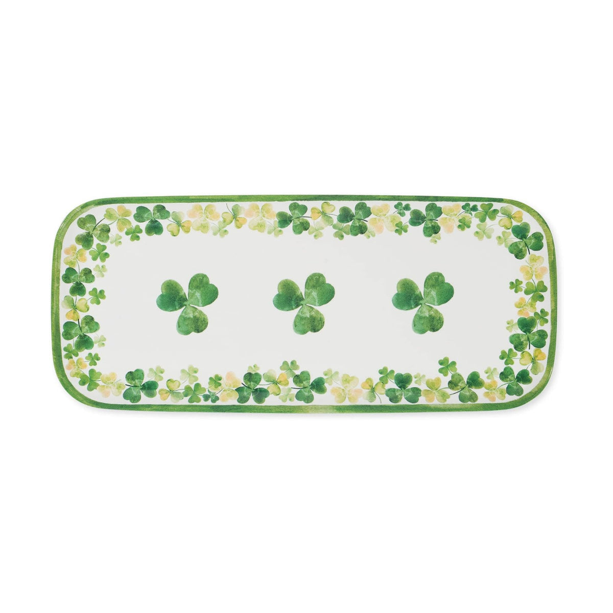 UPware Shamrock Melamine Serving Tray, 15 x 6.5 Inch Rectangular Serving Platter, BPA Free Food Tray for Party Entertaining