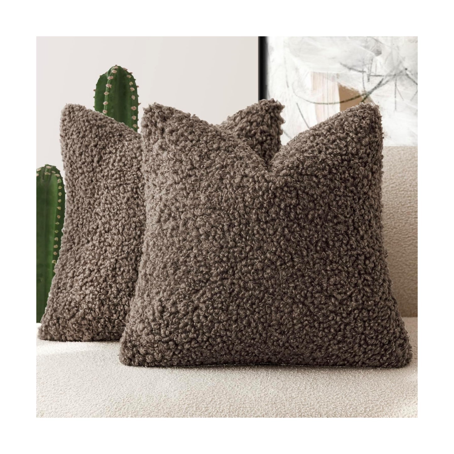 Teddy Faux Fur Throw Pillow Cover Decorative Sherpa Pillow Fuzzy / 18 x 18 / Chocolate / Set of 2