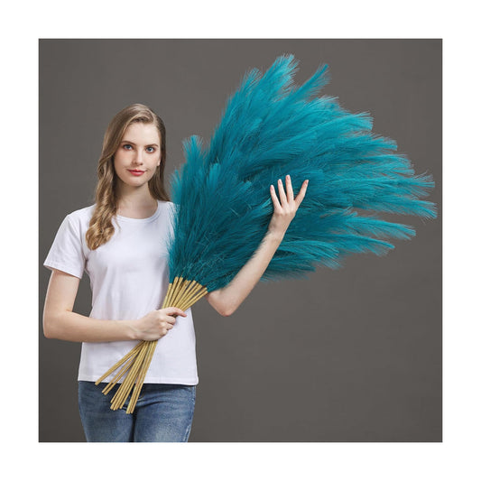 Fluffy Artificial Pompous Grass for Tall Floor Vase / Blue / Set of 7