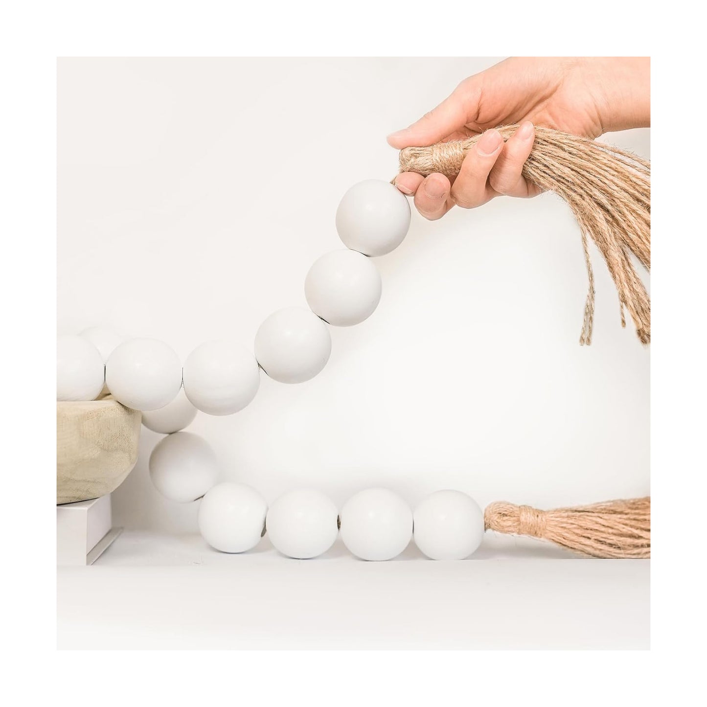 Extra Large Wood Bead Garland / 41 Inches / White