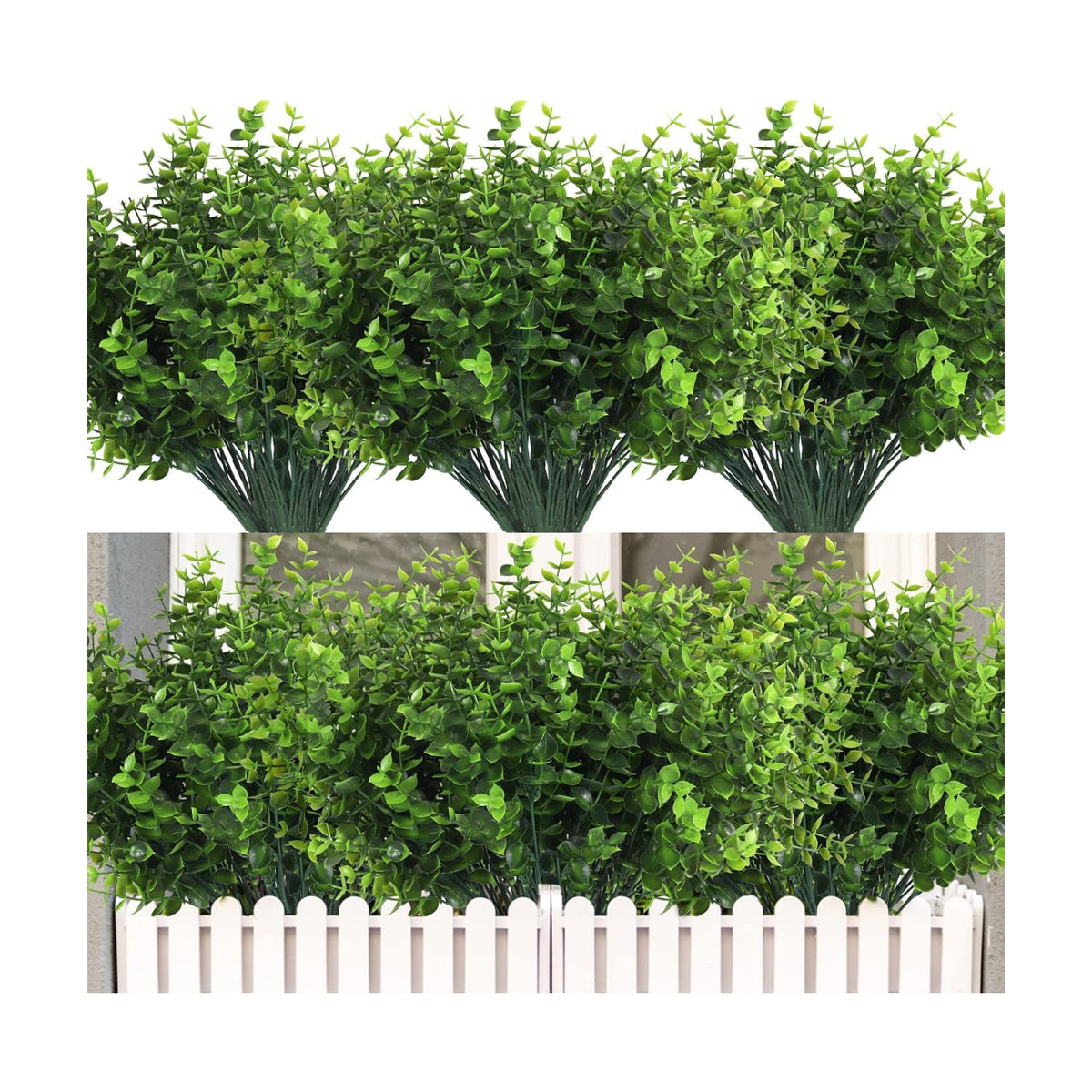 RECUTMS Artificial Boxwood Stems Fake Eucalyptus Plants UV Resistant 12Pcs