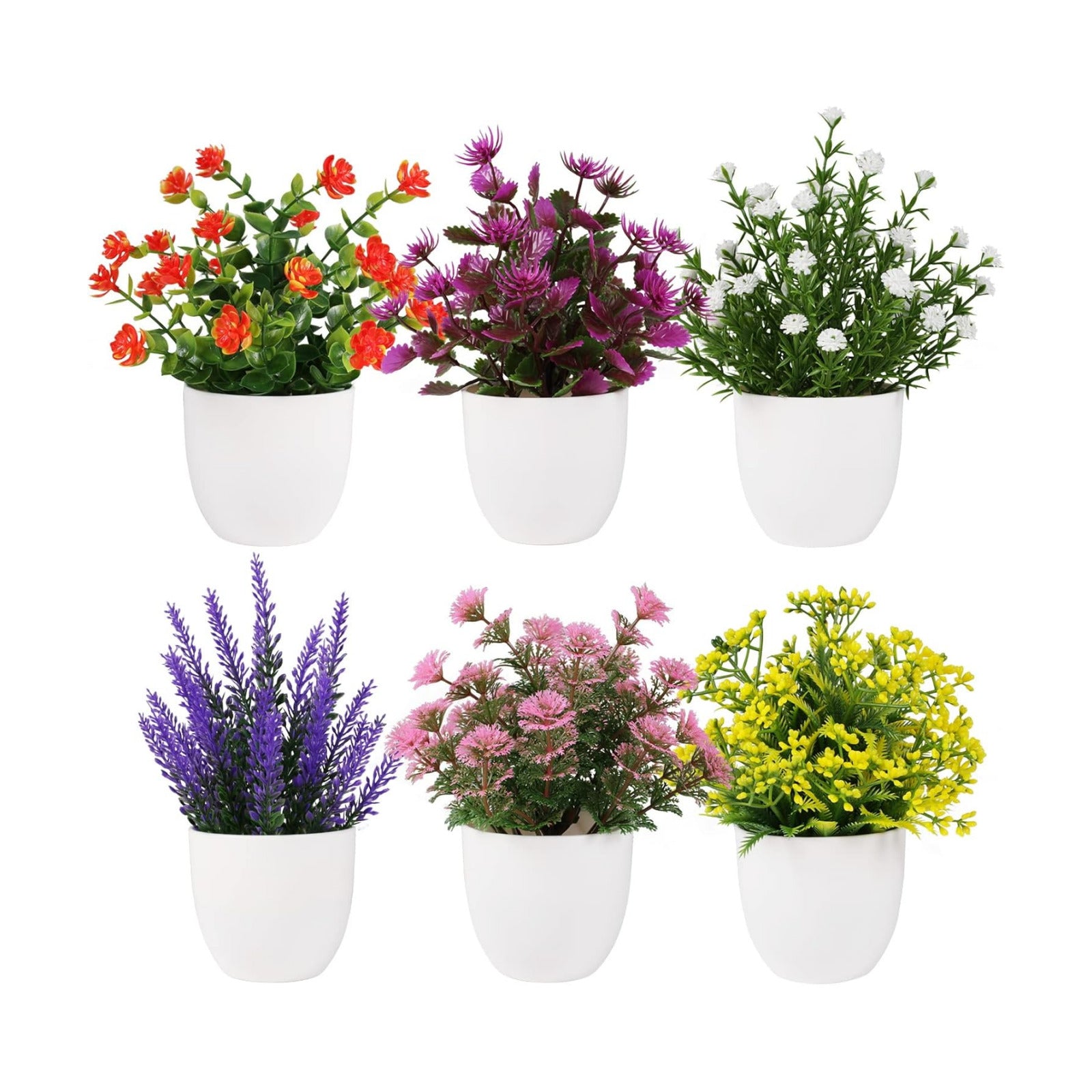 Artificial Small Plant Fake Flower Potted Plant Bathroom Faux Plant / Colorful / Set of 6