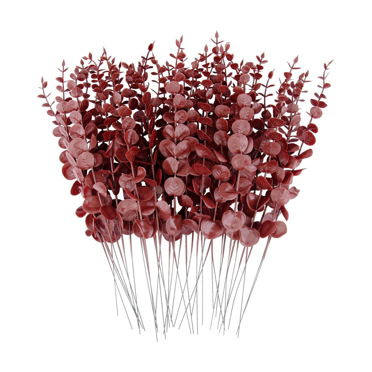 FEQO 36 Pcs Dark Red Artificial Eucalyptus Stems 15" Faux Eucalyptus Branch