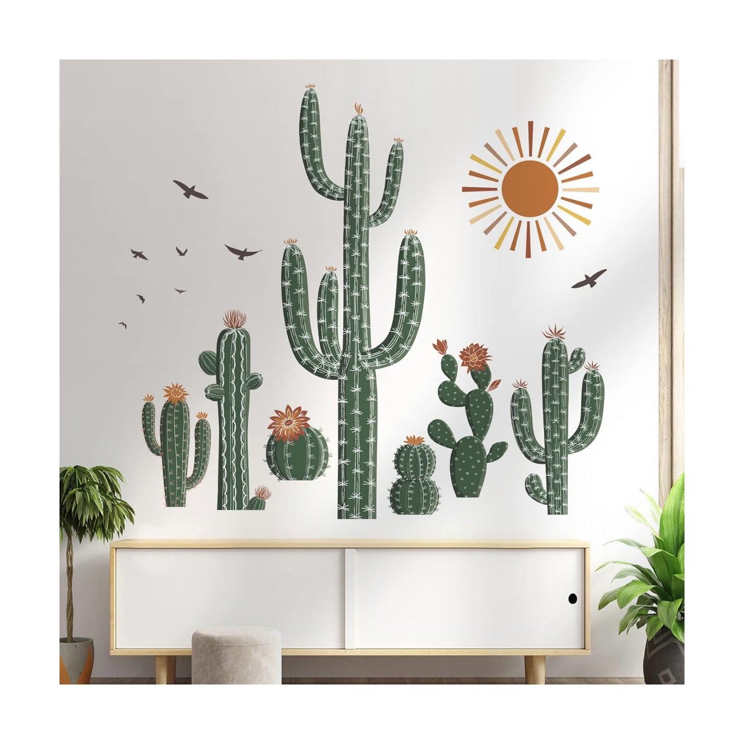 Boho Cactus Wall Stickers Tropical Cacti Plants Peel and Stick Wall Art Decals / Green