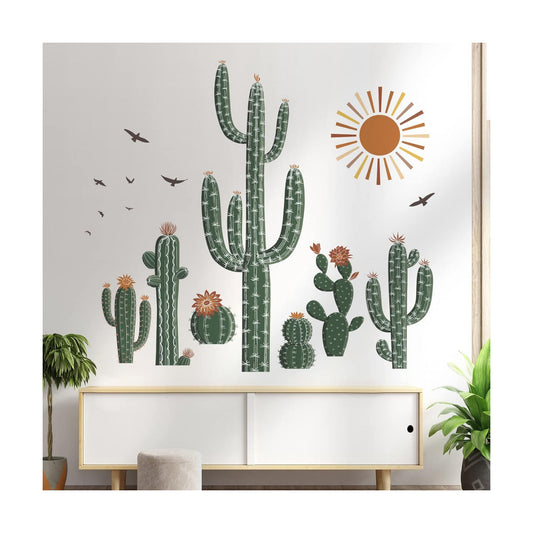Boho Cactus Wall Stickers Tropical Cacti Plants Peel and Stick Wall Art Decals / Green