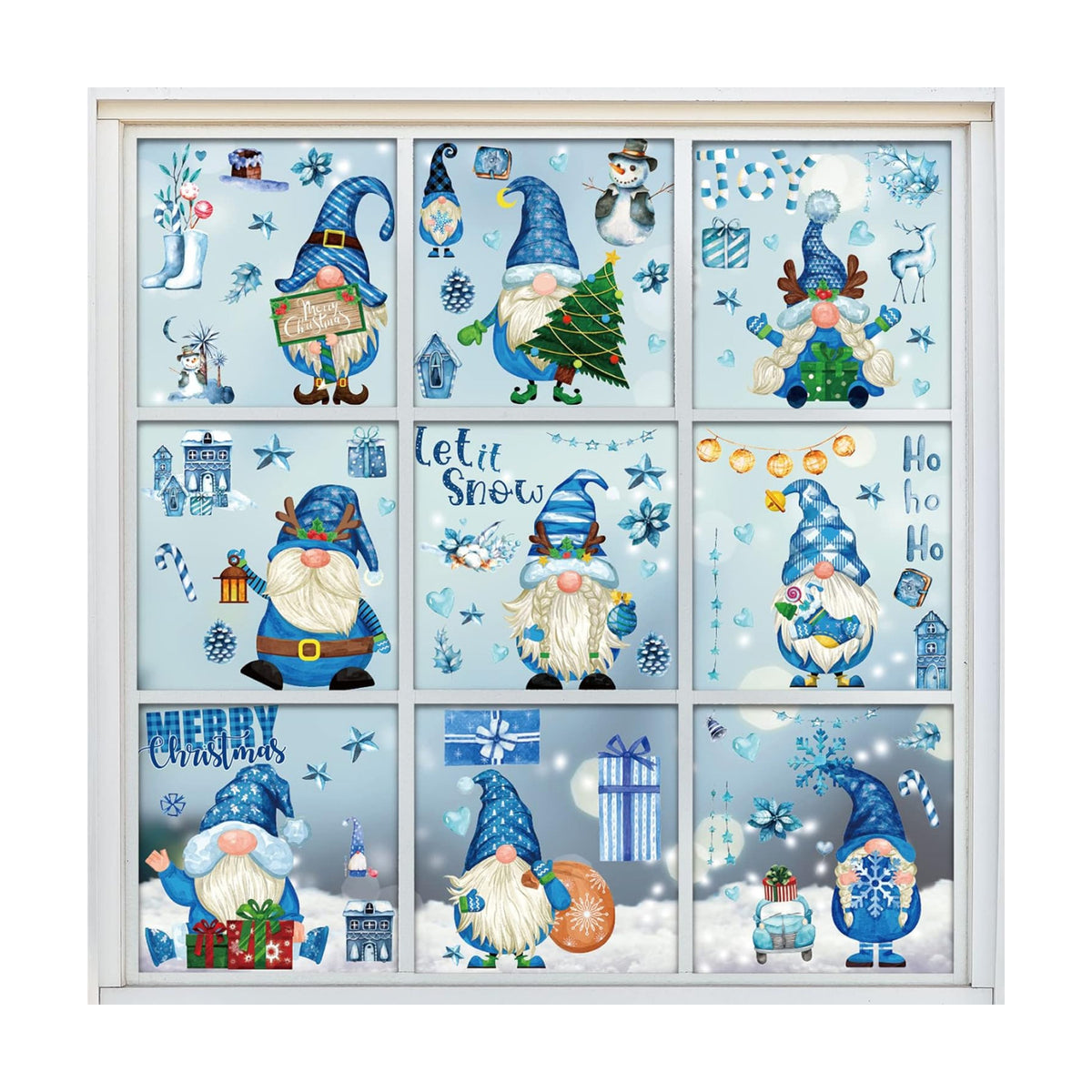 Whaline Christmas Winter Gnome Window Clings 9 Sheets Xmas Snowflakes Snowman Bedroom Decorations Double Printed PVC Stickers for Holiday Home Office Glass Mirror Winter Holiday Party Decoration