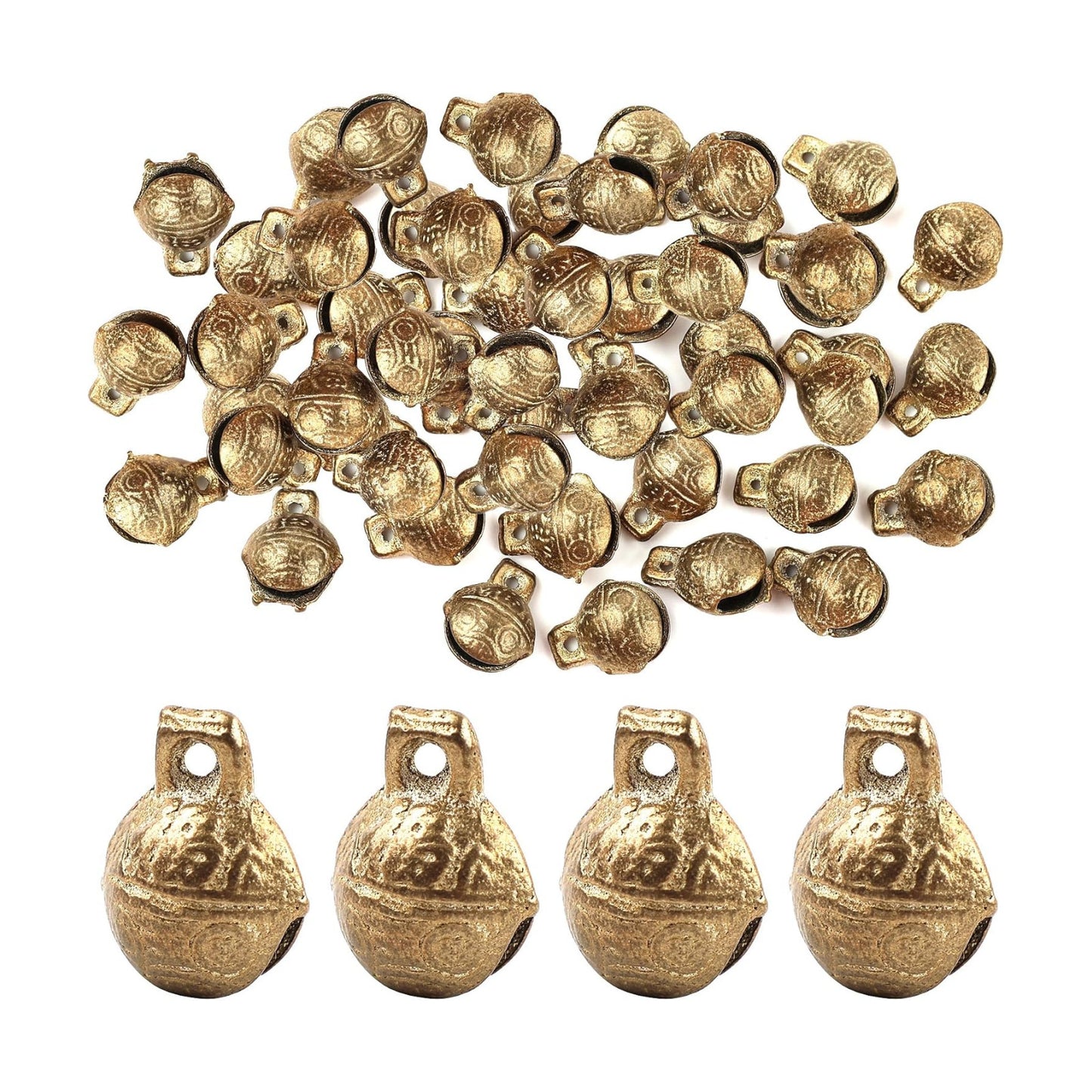 AUEAR, 60 Pack Vintage Brass Bells Mini Jingle Bell DIY Craft 14mm Small Tibetan for Jewelry Making Charms Pendants