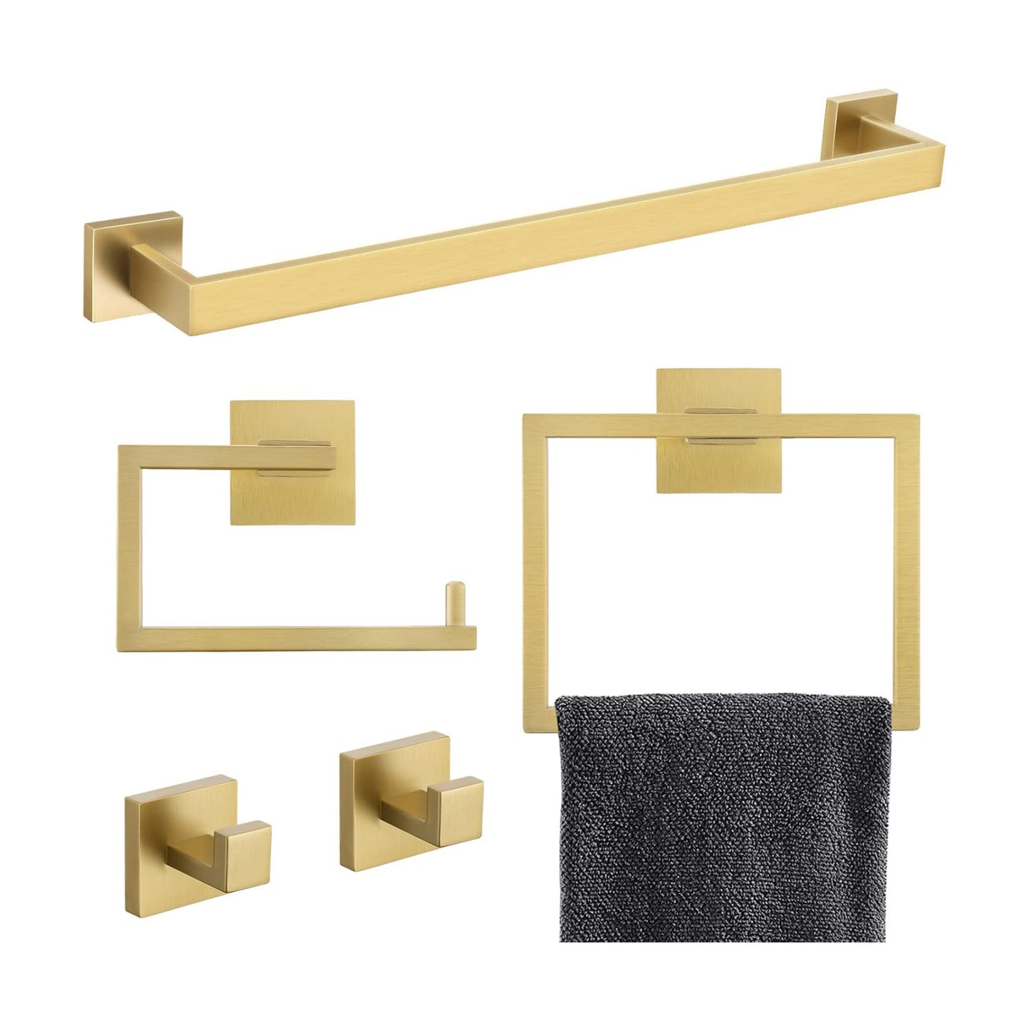 YACVCL 5 Piece Bathroom Hardware Set Brushed Gold, SUS304 Stainless Steel 23.6 Inch Bathroom Towel Holder Set, Brushed