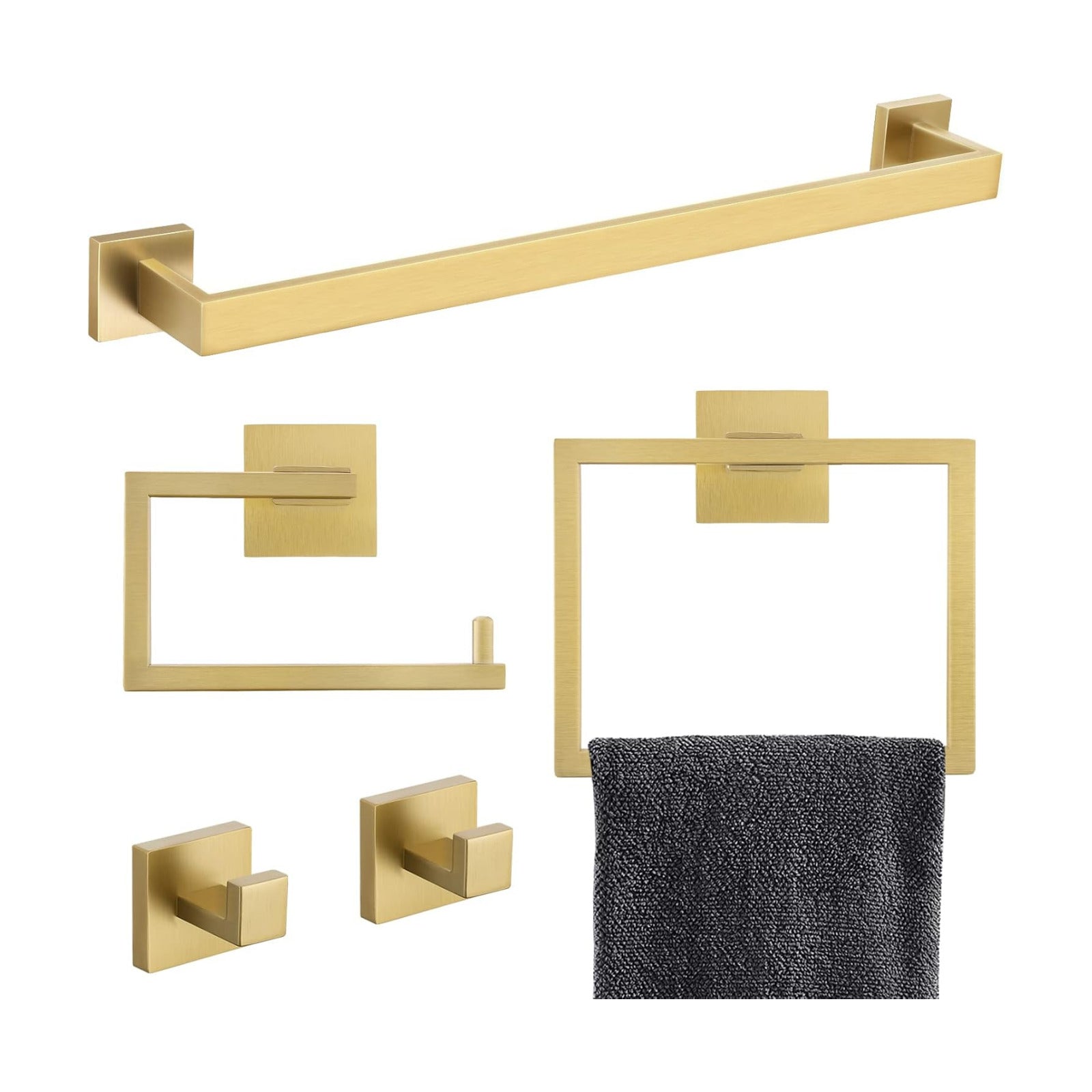 YACVCL 5 Piece Bathroom Hardware Set Brushed Gold, SUS304 Stainless Steel 23.6 Inch Bathroom Towel Holder Set, Brushed