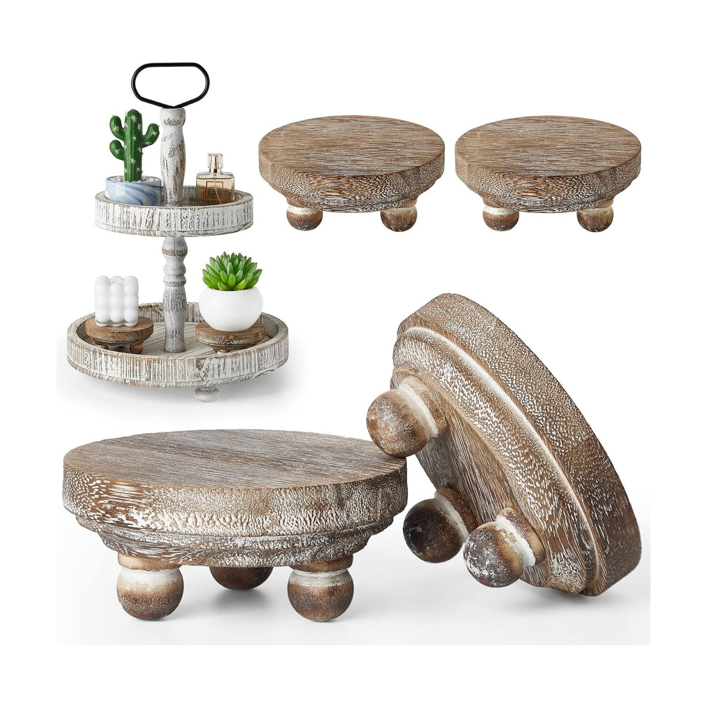 Mini Wood Risers for Decor Round Wooden Riser Small Wooden Stool Display / Brown / Set of 4