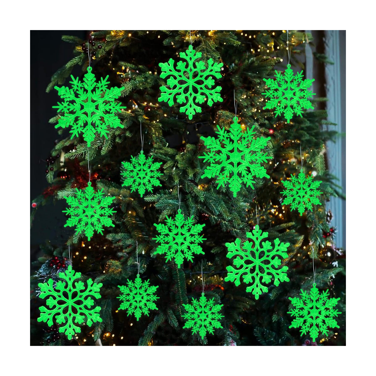 Christmas Snowflake Ornament Glow in the Dark Decorations- 36Pcs Luminous Plastic Snowflake Ornaments for Christmas Tree Decorations Winter Wonderland Bedroom Home Frozen Party Supplies