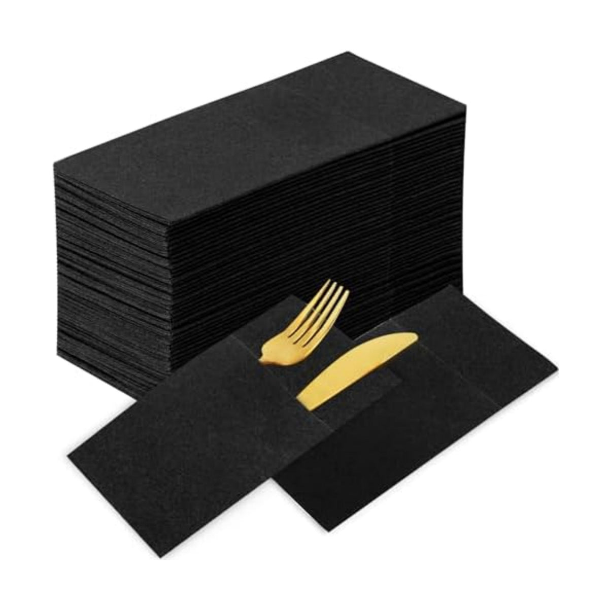 KAMMAK Black Napkins Disposable with Pocket Wedding Decorative Dinner Paper Napkins 100 Pack Linen Feel Prefolded Guest Hand Towels for Party Decoration, Cocktail Reception, Hotel (16.5 x 16.5 inch)