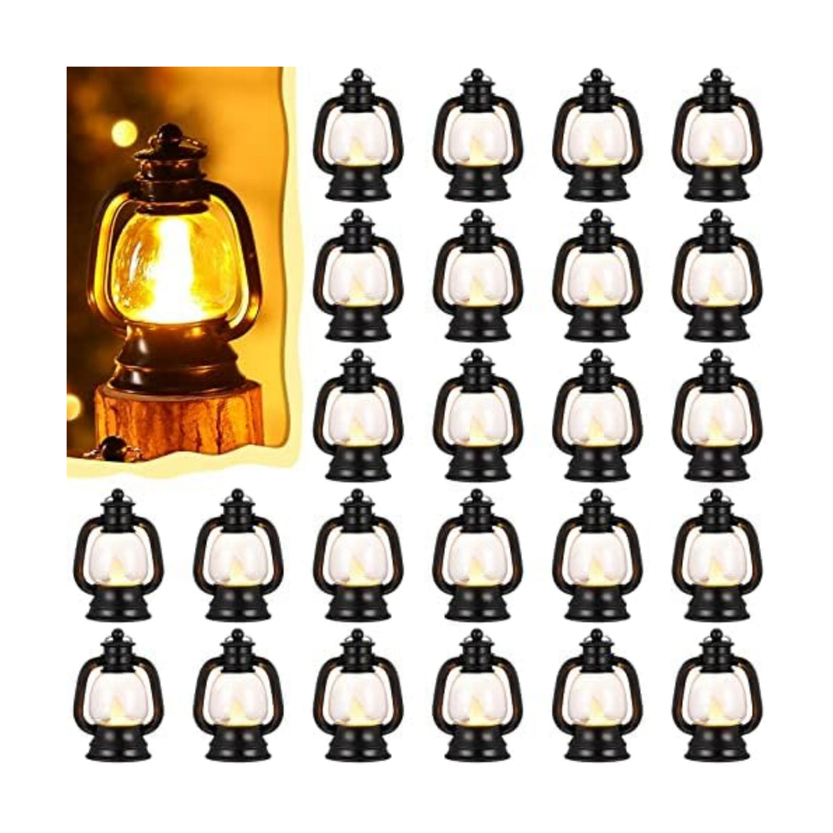 Ferraycle 24 Pcs Mini Lanterns Bulk 4 Inch Black Lamp Table Centerpieces