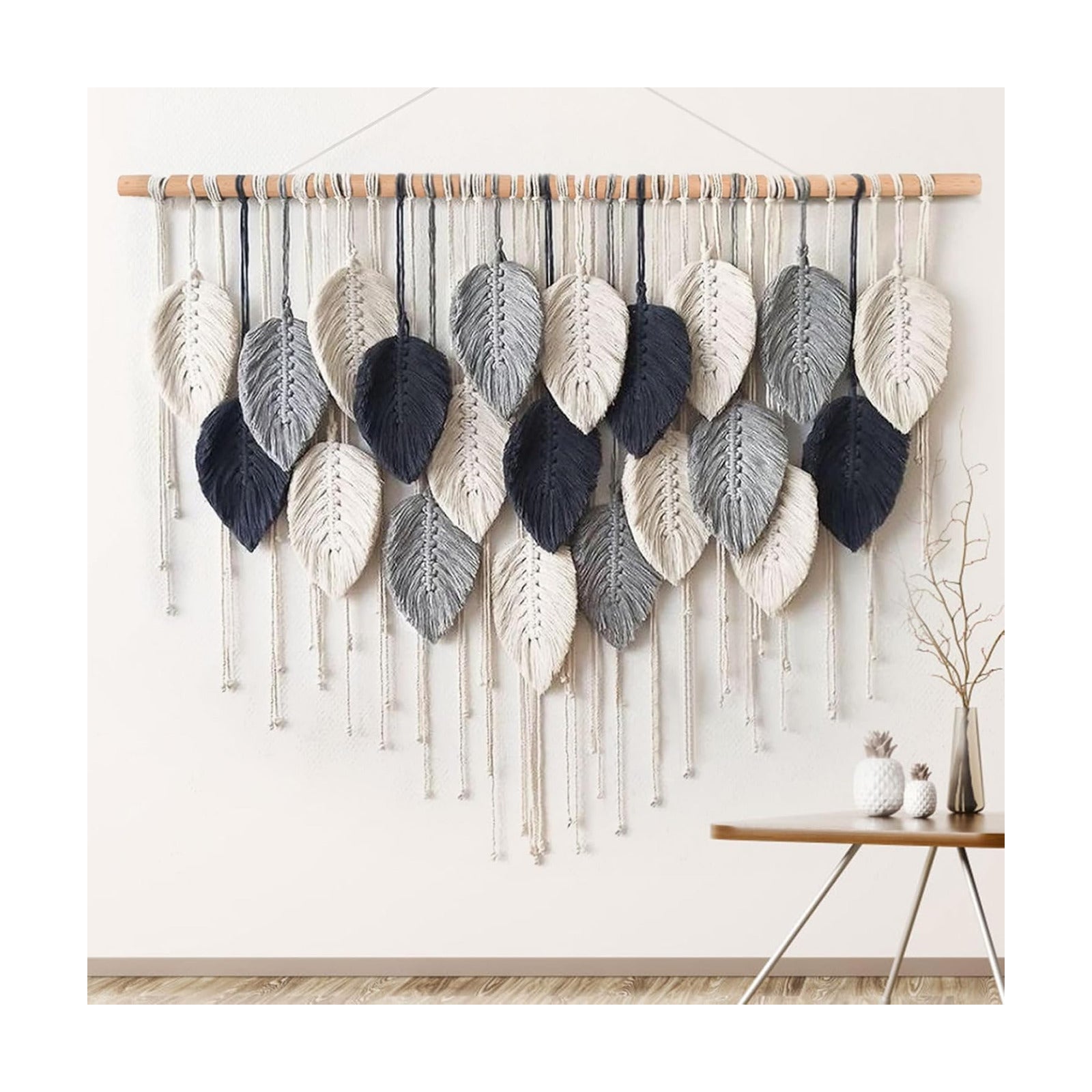Macrame Wall Hanging Leaf Woven Tapestry Bohemian Chic Wall Hanging Feather Large / 39"W x 29.5"L