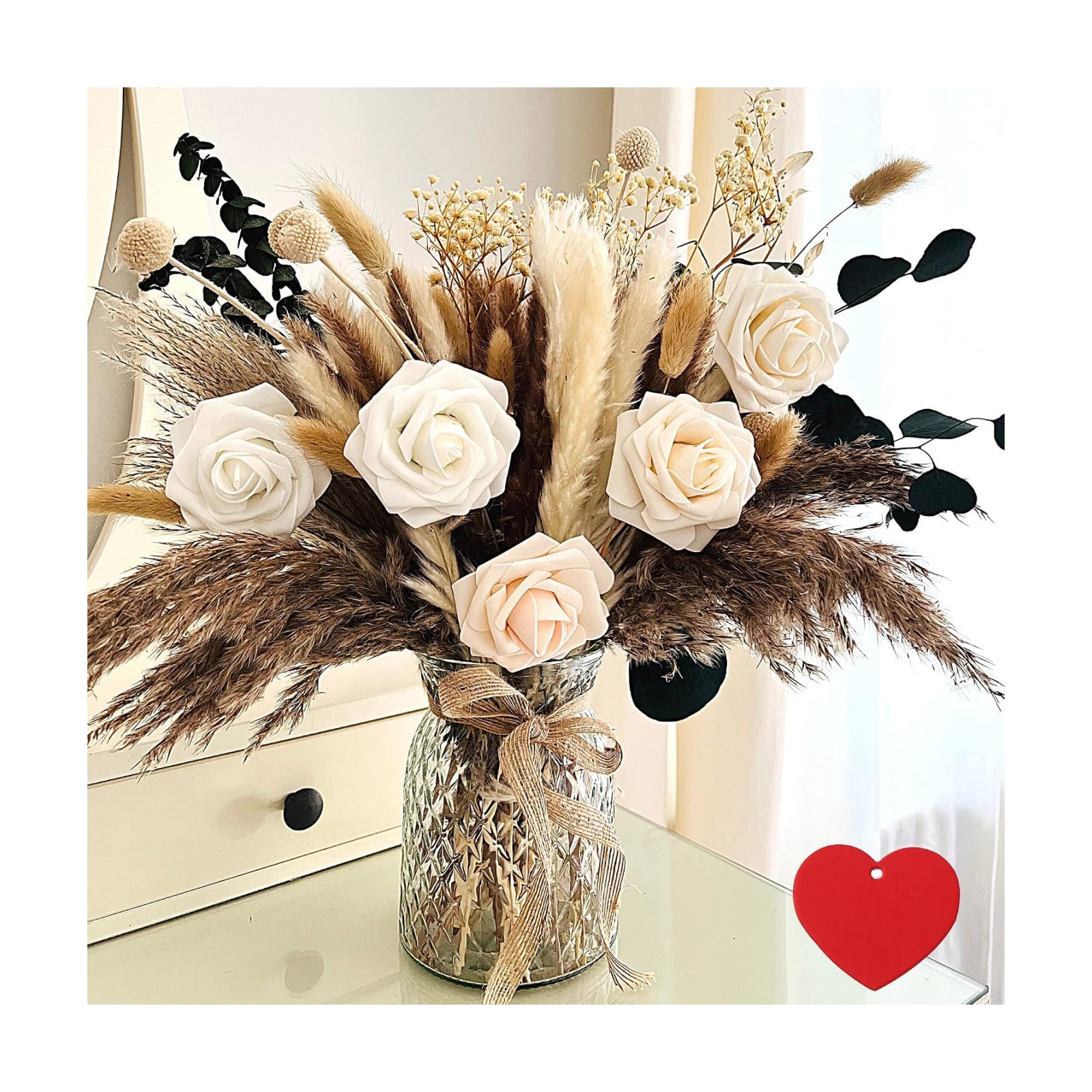 Artificial Flowers Arrangement / Pampas Bouquet In Vase / Set of 100