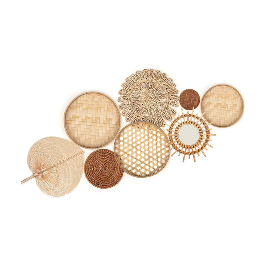 Rattan Mirror Farmhouse Woven Hanging Basket / Set of 8