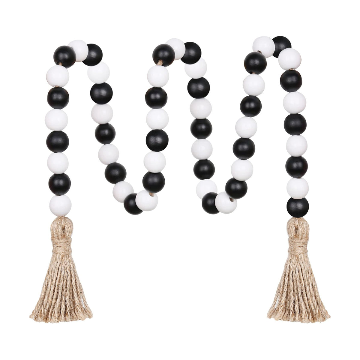 Meplait Wood Bead Garland, 39in Decorative Tassels Garland, Black&White