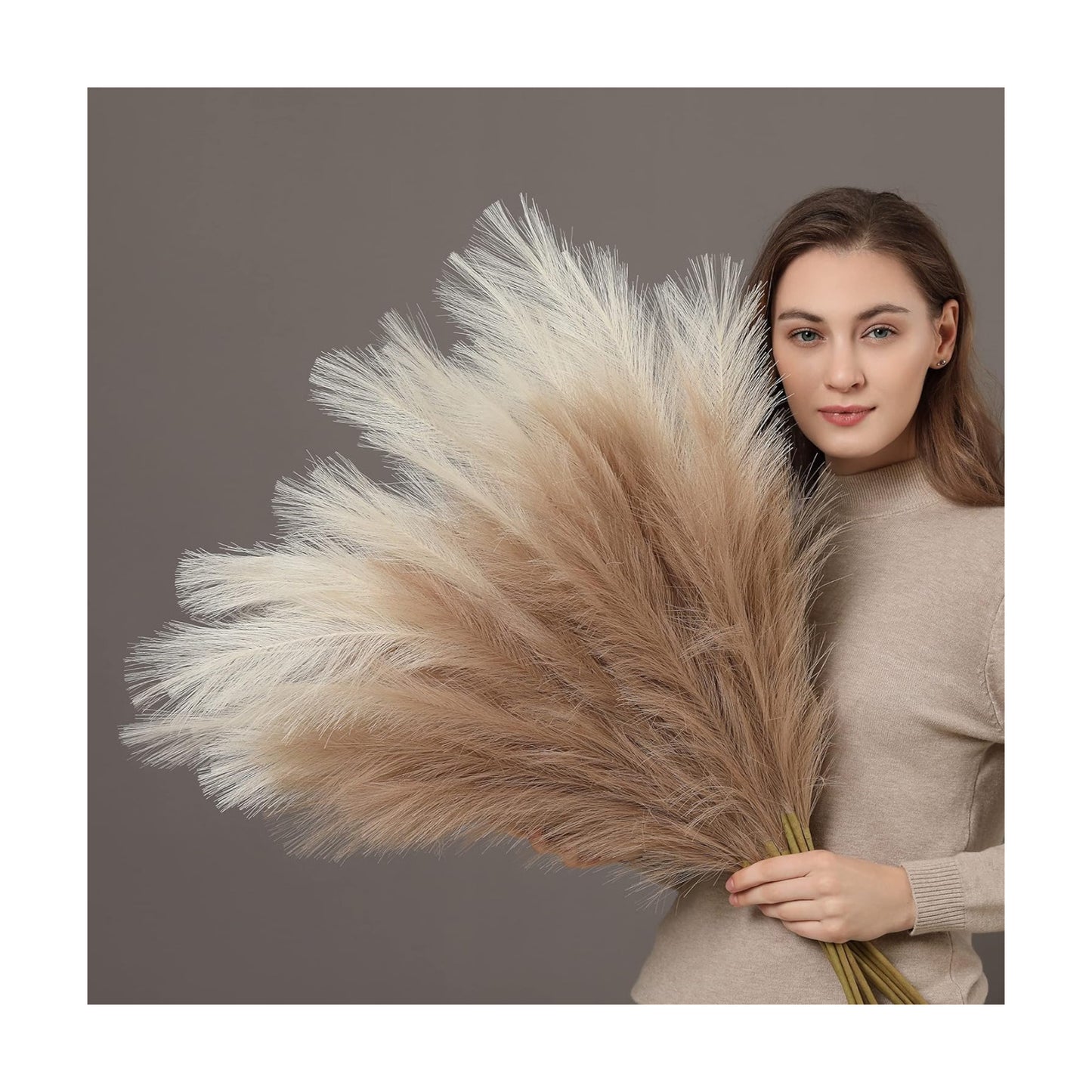 38'' Tall Pampas Grass for Floor Vase / Natural Beige / Set of 9