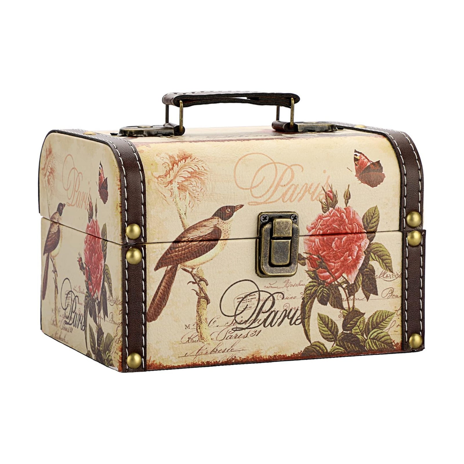 Wooden + PU Leather Storage Box for Jewelry Trinkets / Bird + Flower Pattern