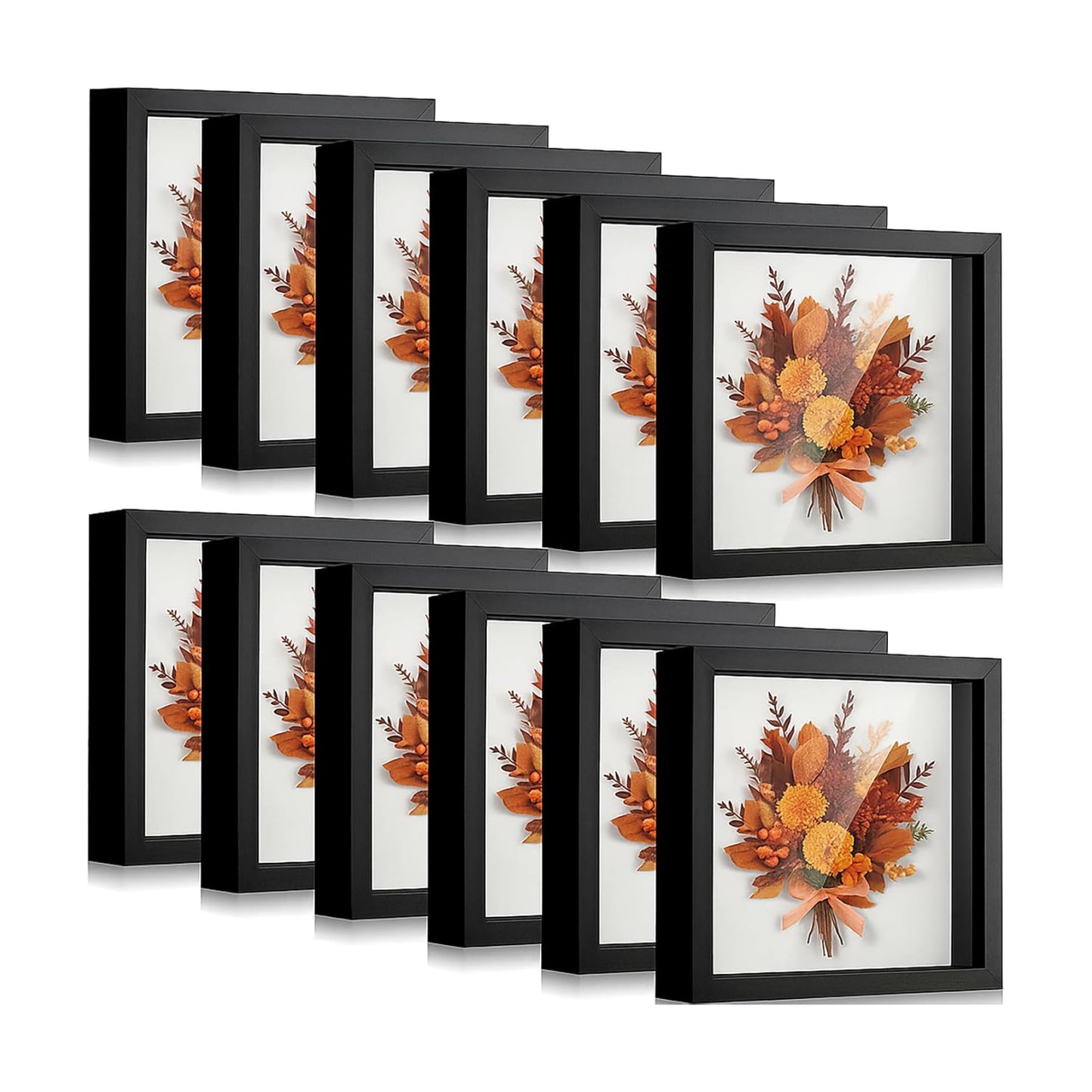 12 Pieces Shadow Box Picture Frame Square Shadow Boxes Display Cases for Graduation Sports Memorabilia Wedding Memories