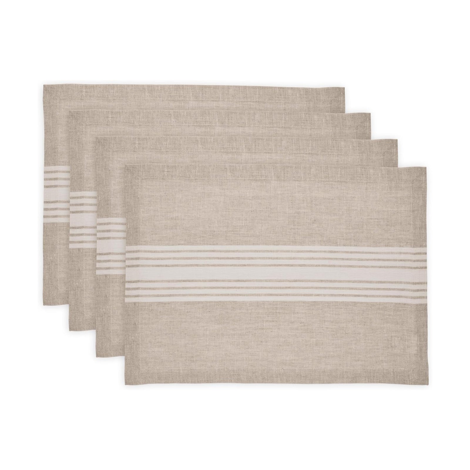 Solino Home 100% Pure Linen Placemats, 14 x 19 in, White Striped, Set of 4 | Farmhouse Place Mats place settings for