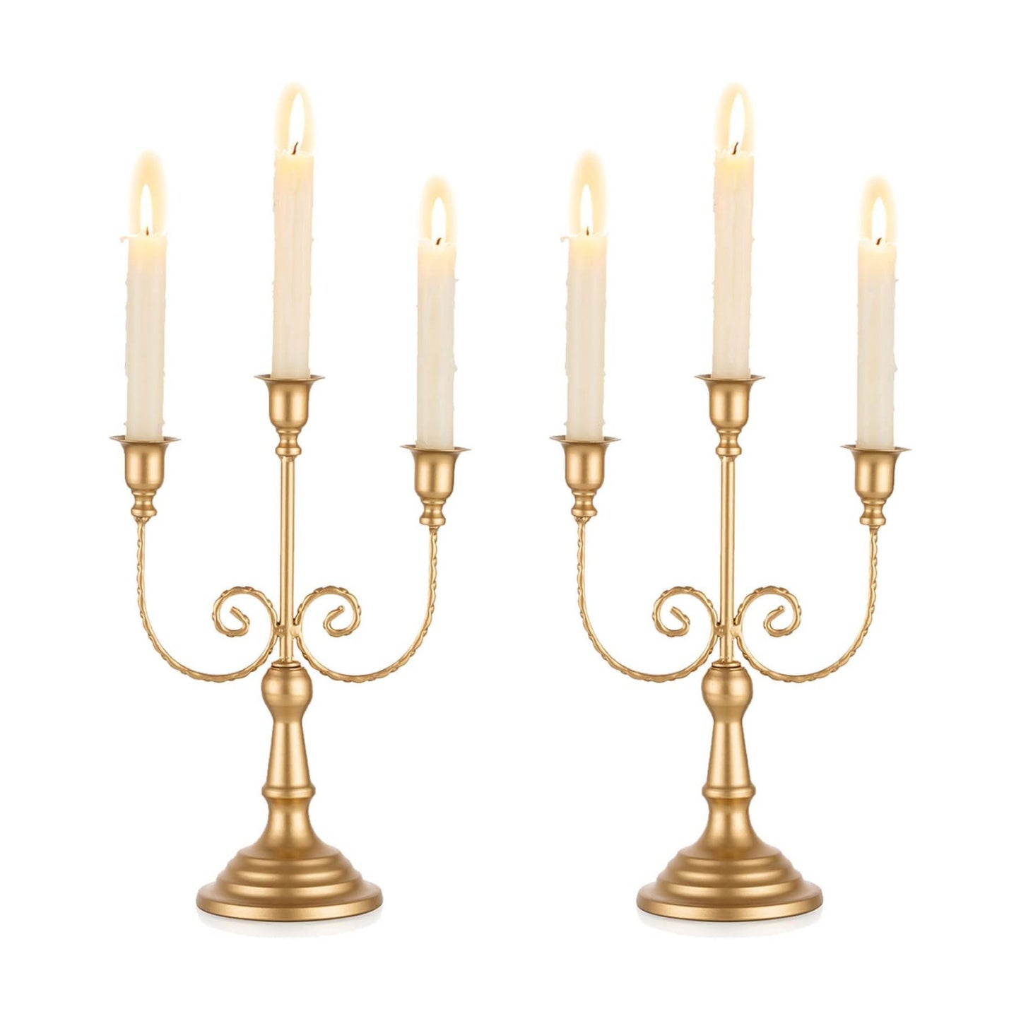 Romadedi Gold 3 Arm 11.8" Candelabra Candle Holders, Set of 2 | Wedding Candlestick Holder, Theme Party Table