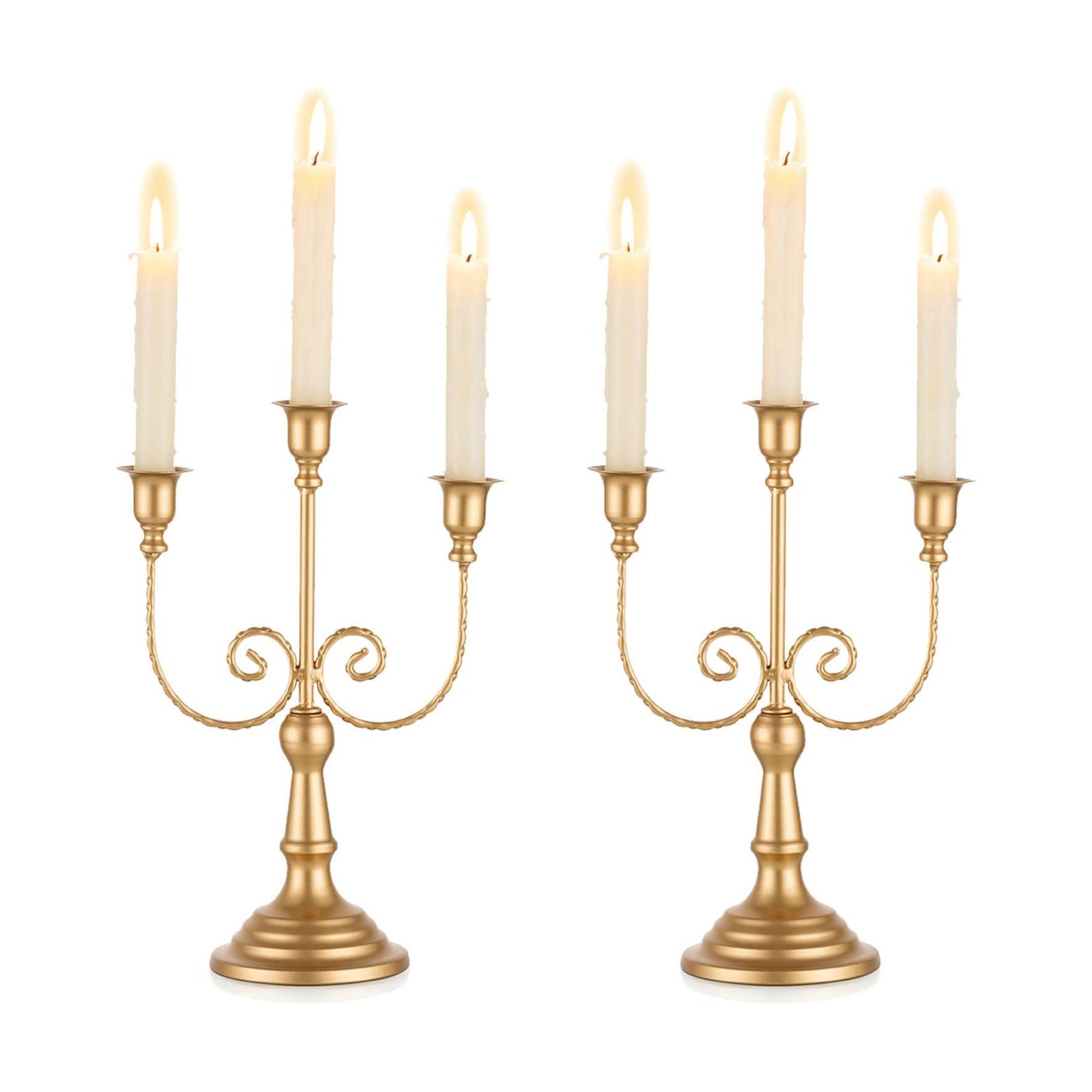 Romadedi Gold 3 Arm 11.8" Candelabra Candle Holders, Set of 2 | Wedding Candlestick Holder, Theme Party Table