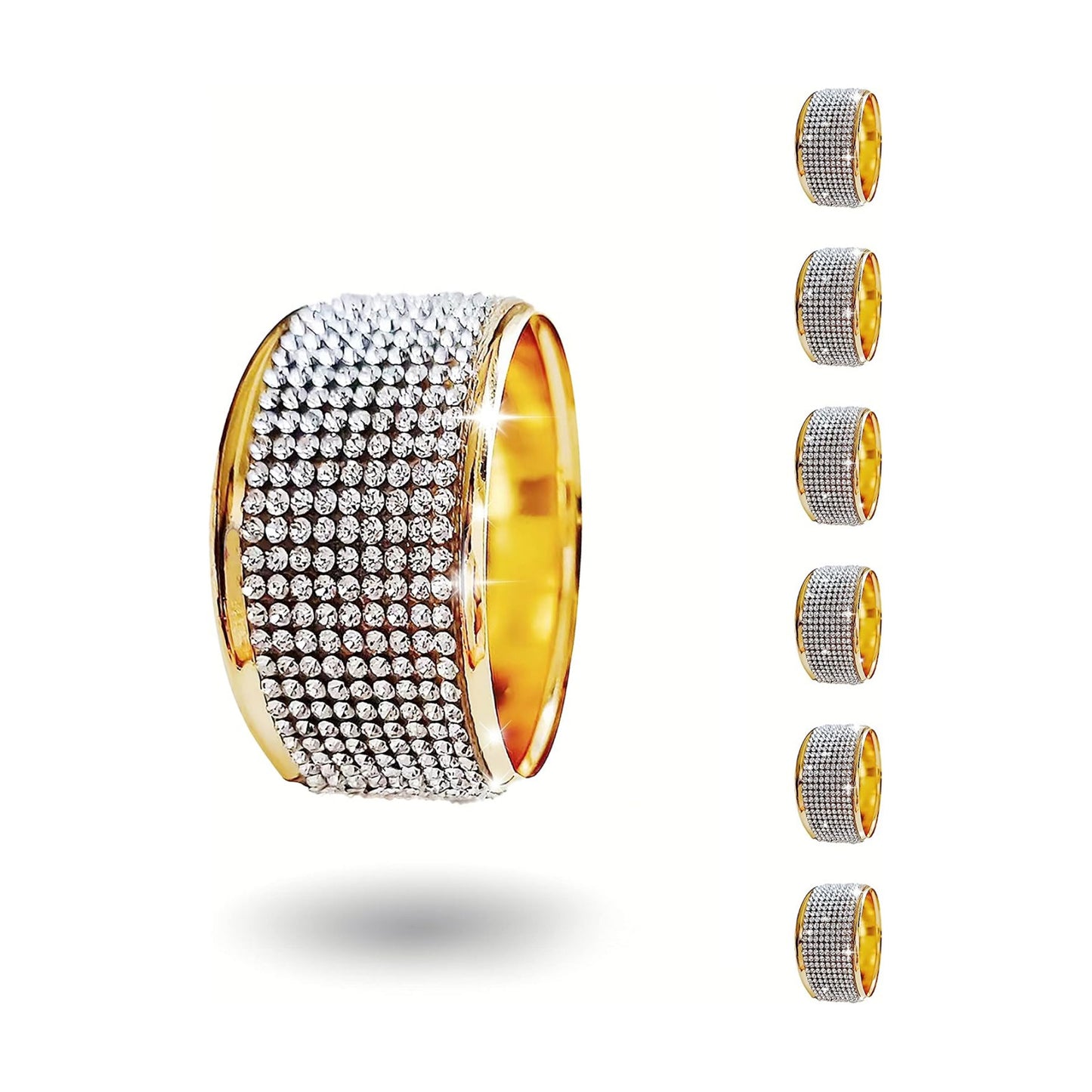 Silver Diamond Gold Napkin Rings Set, Rhinestone Napkin Holder for Dining, Anniversary, Wedding,Bling Cloth Holder Full