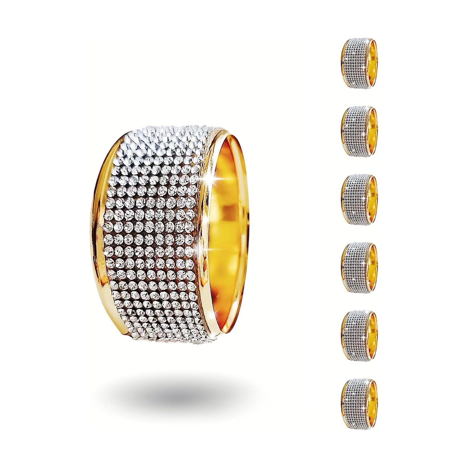 Silver Diamond Gold Napkin Rings Set, Rhinestone Napkin Holder for Dining, Anniversary, Wedding,Bling Cloth Holder Full