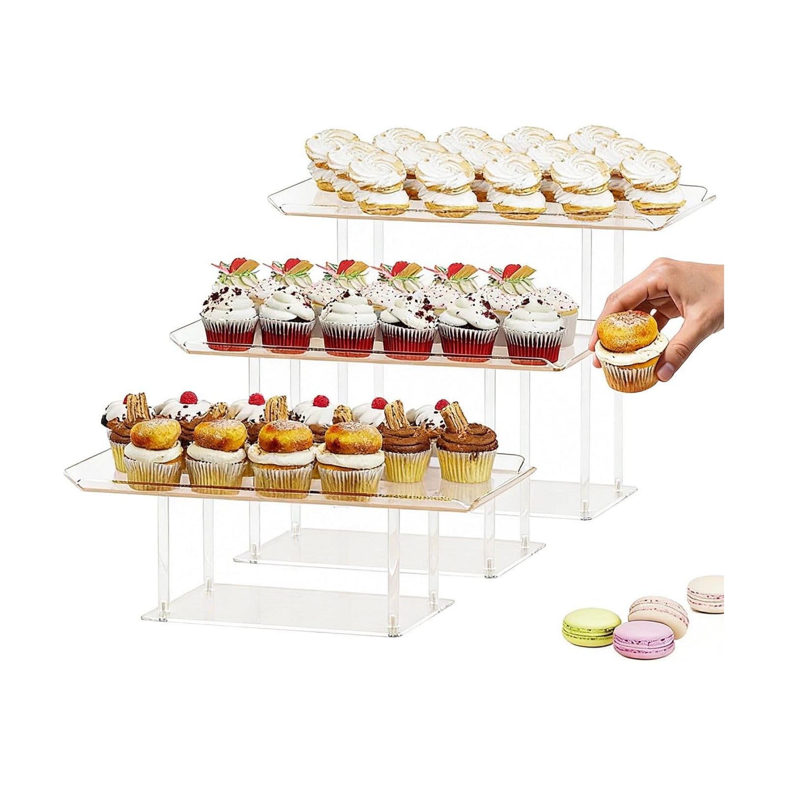 Acrylic Desert Stands Buffet Risers for Cupcakes Dessert Pastry Food / Clear / Set of 3