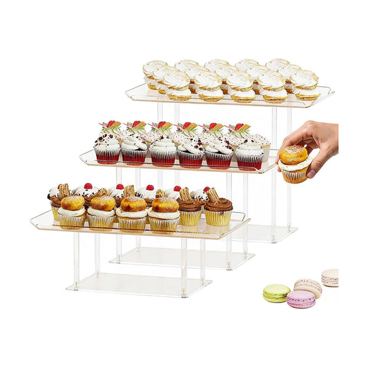 Acrylic Desert Stands Buffet Risers for Cupcakes Dessert Pastry Food / Clear / Set of 3