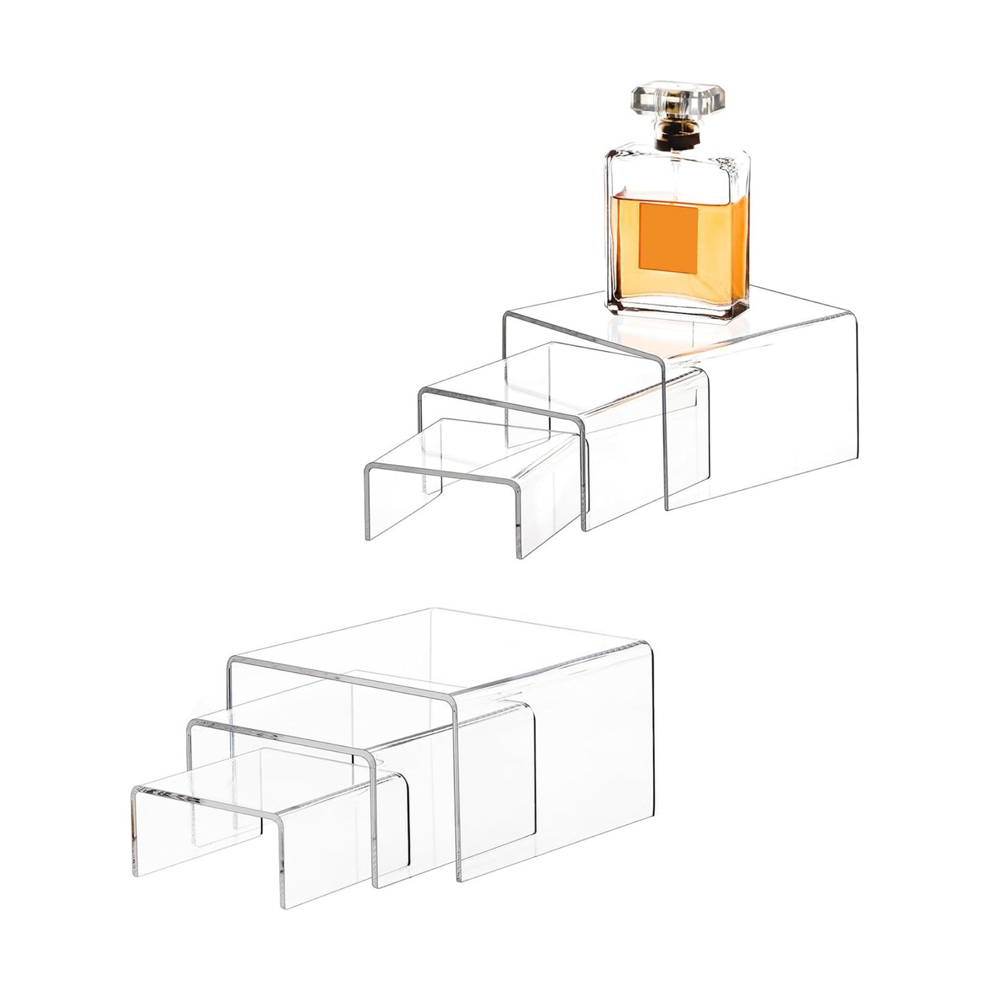 Display Stand / 6 -Piece Strong Acrylic Rectangular Riser for Retail / Large, 2 Sets / Clear
