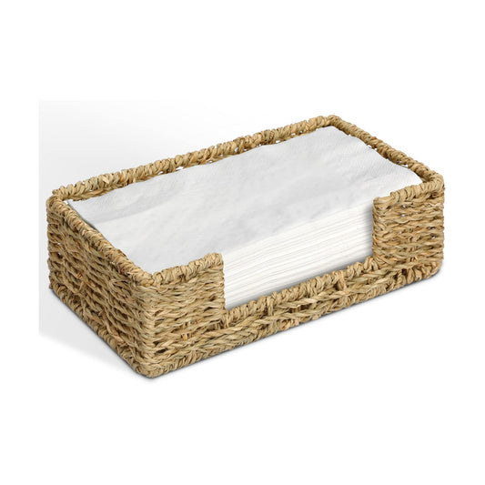 Bathroom Disposable Guest Towel Napkin Holder Long Woven Rattan / Seagrass / L9.4" x W5.5" x H2.8