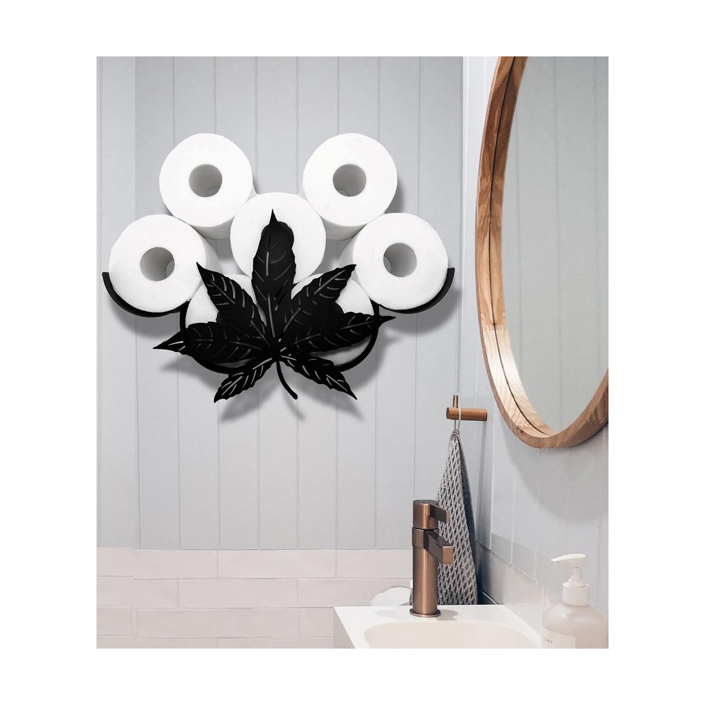 Metal Leaves Wall Toilet Paper Storage - Black Tissue Holder, Cute Wall Organizer for 8 Rolls