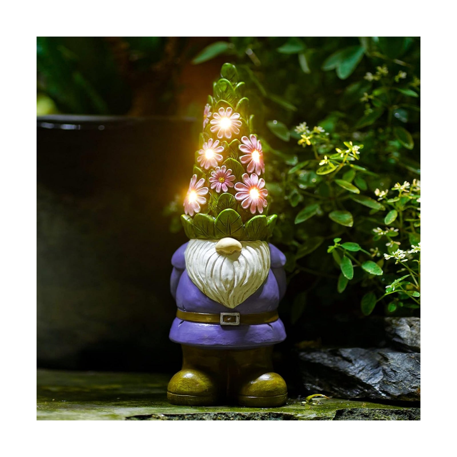 Nacome Solar Garden Outdoor Statues Gnome with Succulent