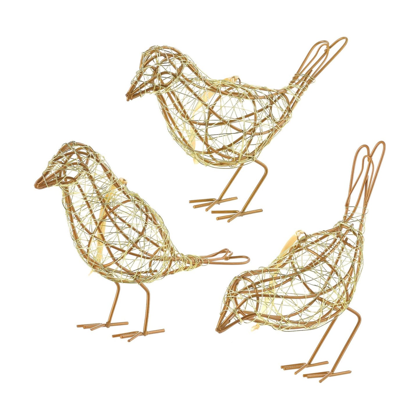 Artisan Bird Statues Trio / Gold