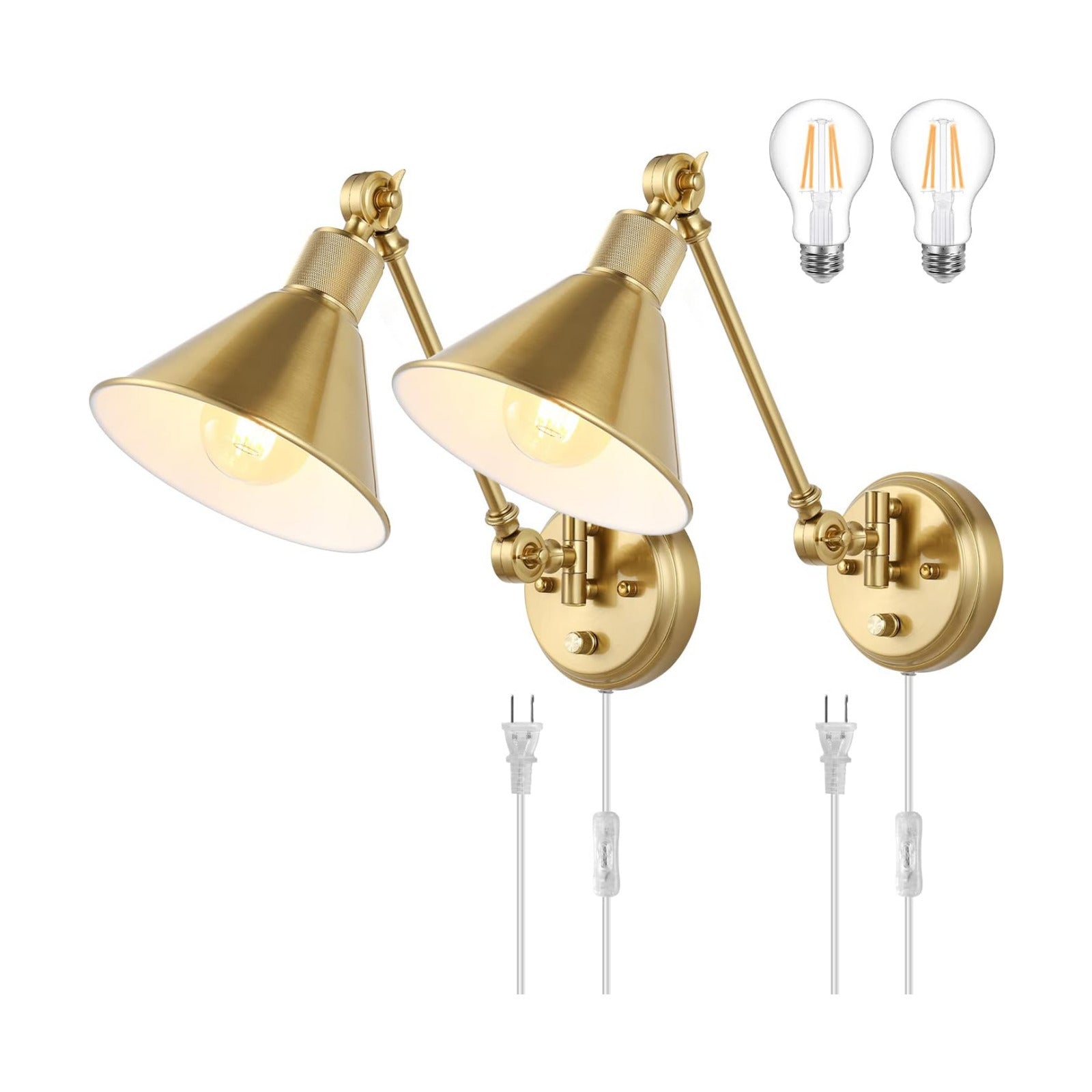TRLIFE Wall Sconce Plug in, Dimmable Wall Sconces Set of 2 Wall Lights with Plug in Cord and Dimmer On/Off Knob Switch