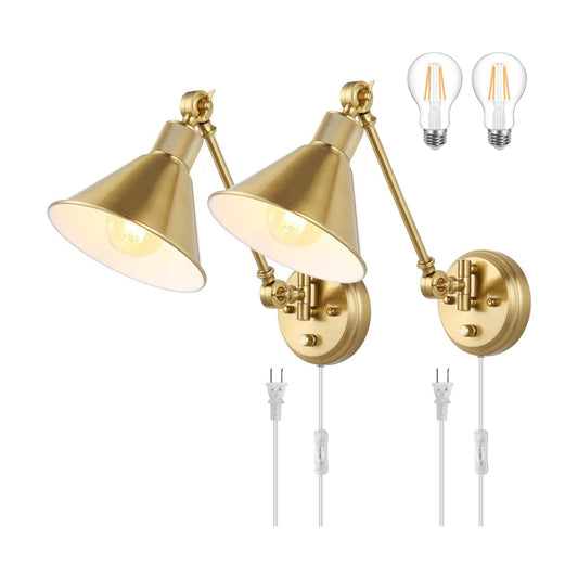TRLIFE Wall Sconce Plug in, Dimmable Wall Sconces Set of 2 Wall Lights with Plug in Cord and Dimmer On/Off Knob Switch