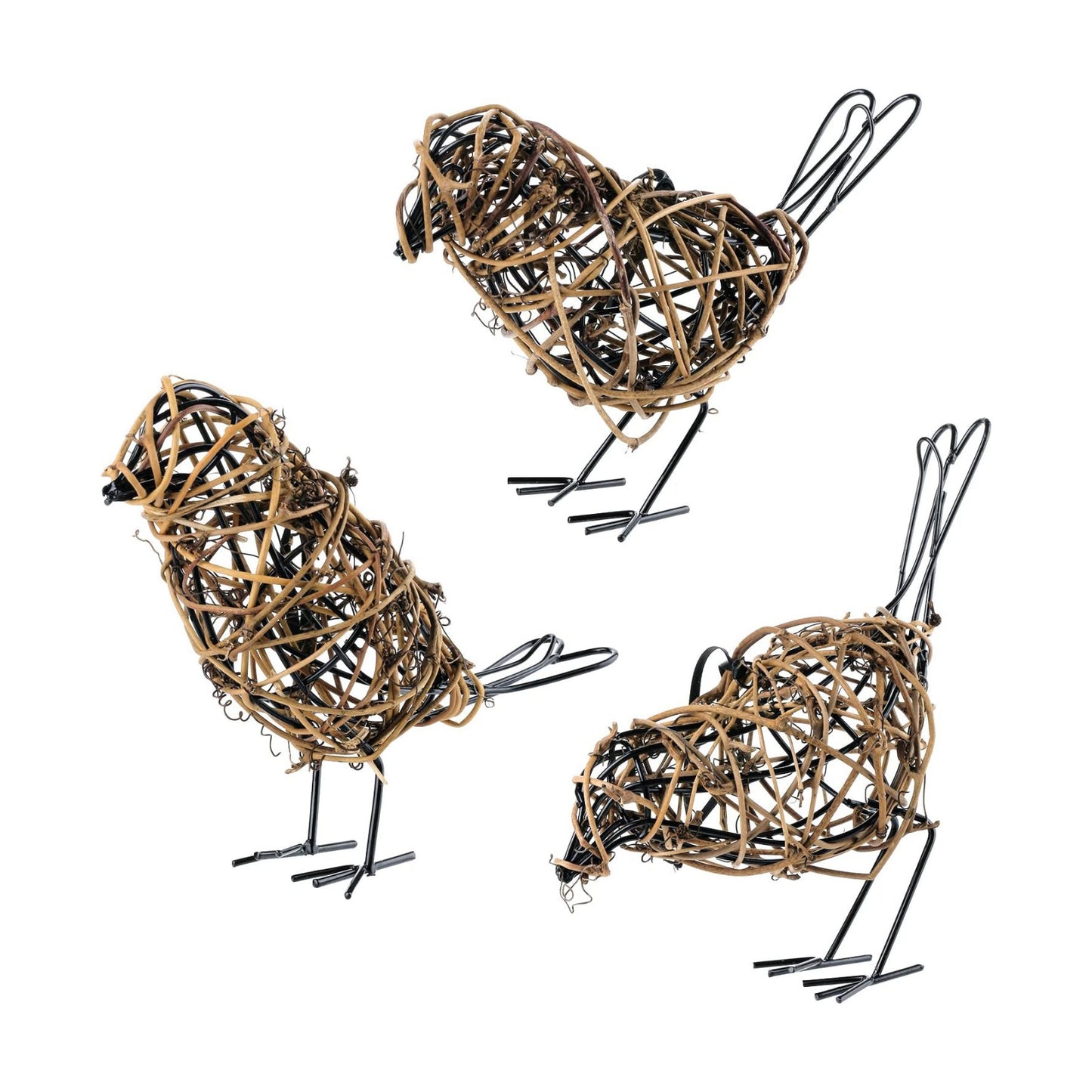 3pc Rattan Bird Statues / Coffee