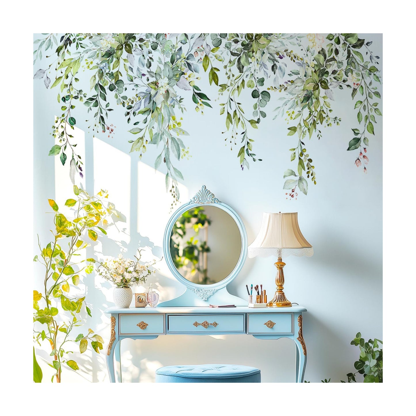 Large Floral Flowers Wall Stickers / Plants Green