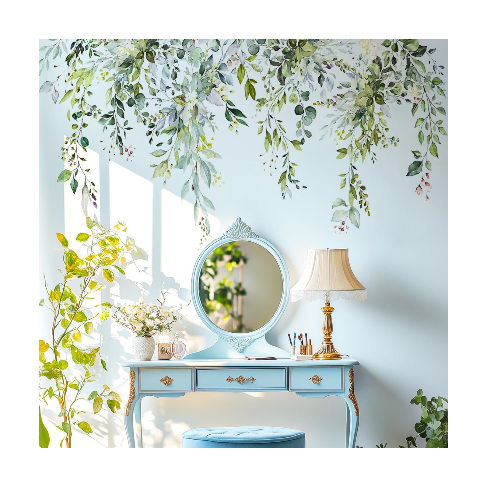 Large Floral Flowers Wall Stickers / Plants Green