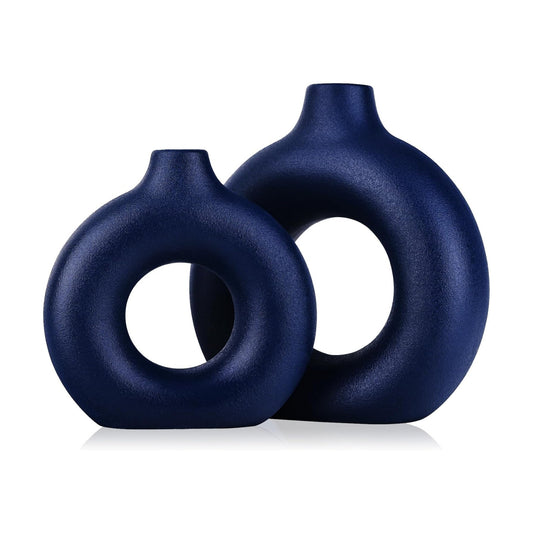 Modern Matte Ceramic Vases for Entryway Living Room / Navy Blue / Set of 2