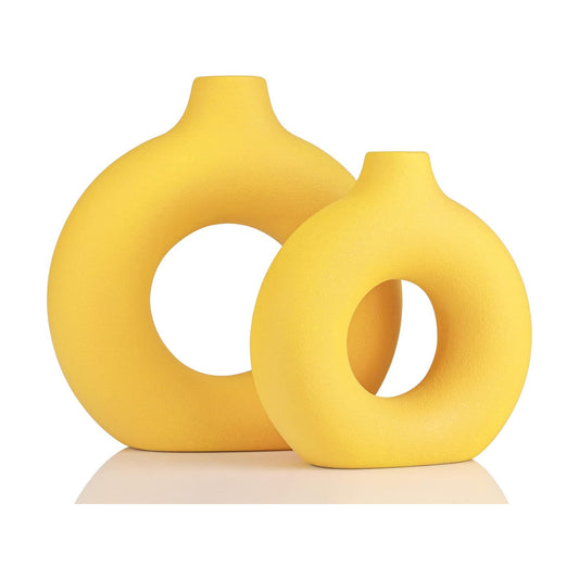 Modern Matte Ceramic Vases for Entryway Living Room / Yellow / Set of 2