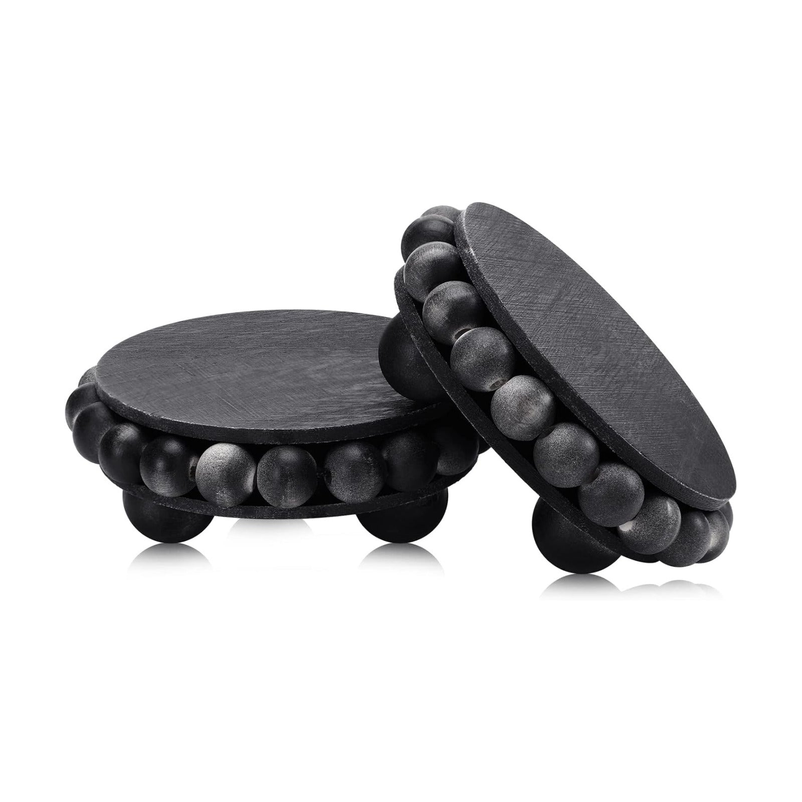 Wooden Risers for Displays Round Wood Riser Distressed Wood Risers / Black / 3.94 Inch / Set of 2