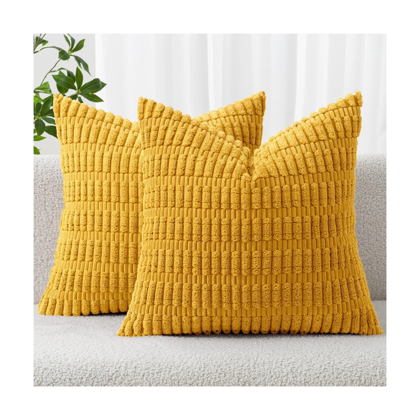MIULEE Decorative Throw Pillow Covers 18x18 Mustard Yellow Pack of 2
